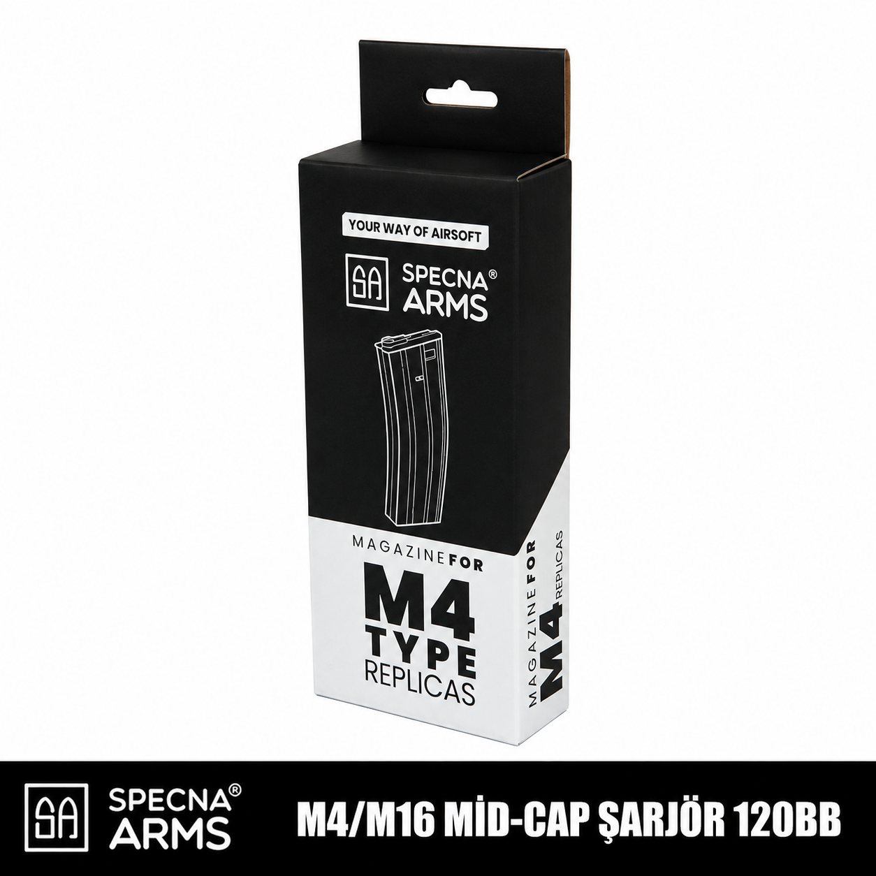 Specna Arms Metal Şarjör M4/M16 Mid-Cap 120 BB – Siyah